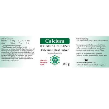Calcium-Citrat Pulver 180g Etikett